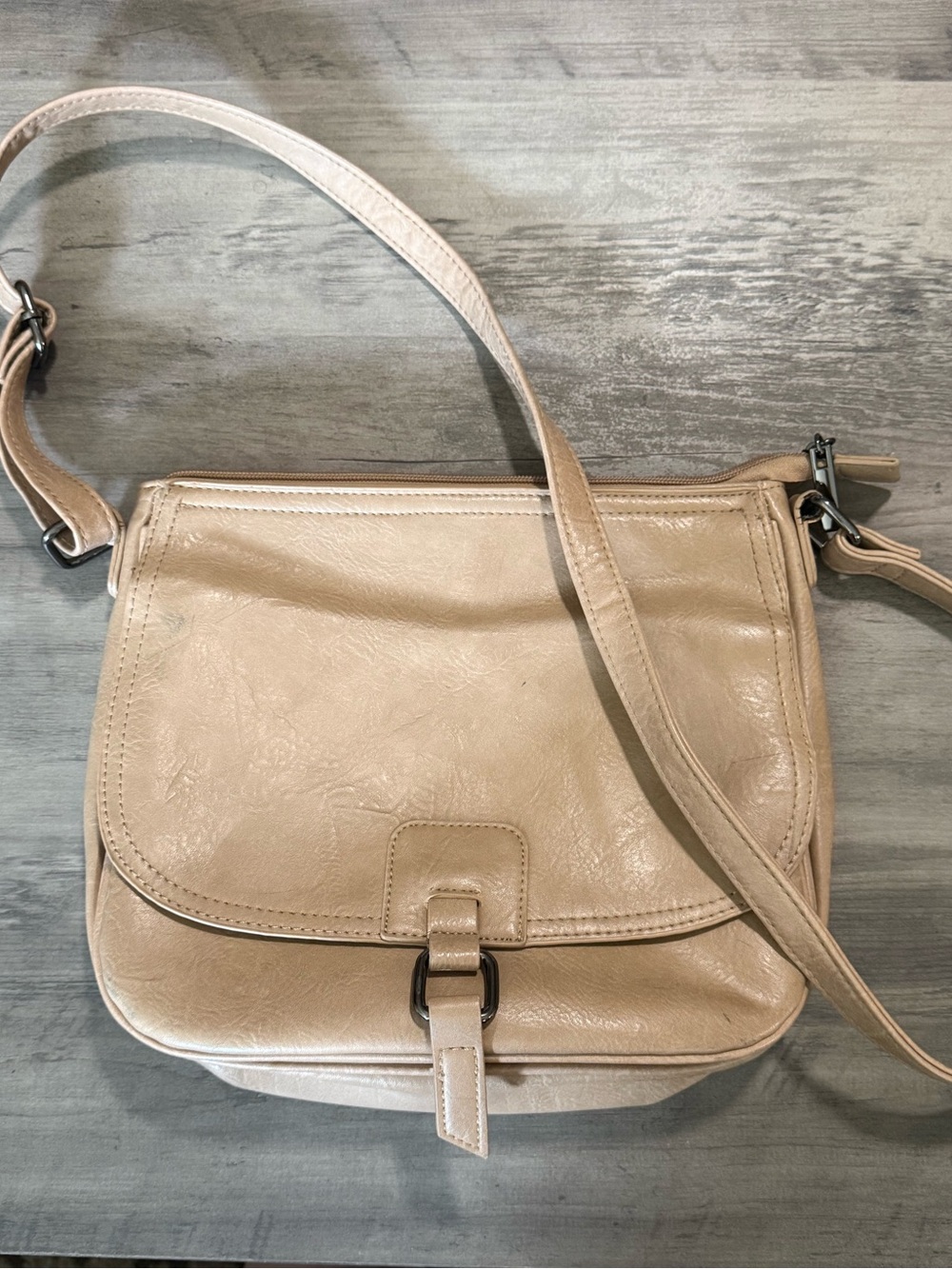 Beige Faux Leather Saddle Crossbody Purse